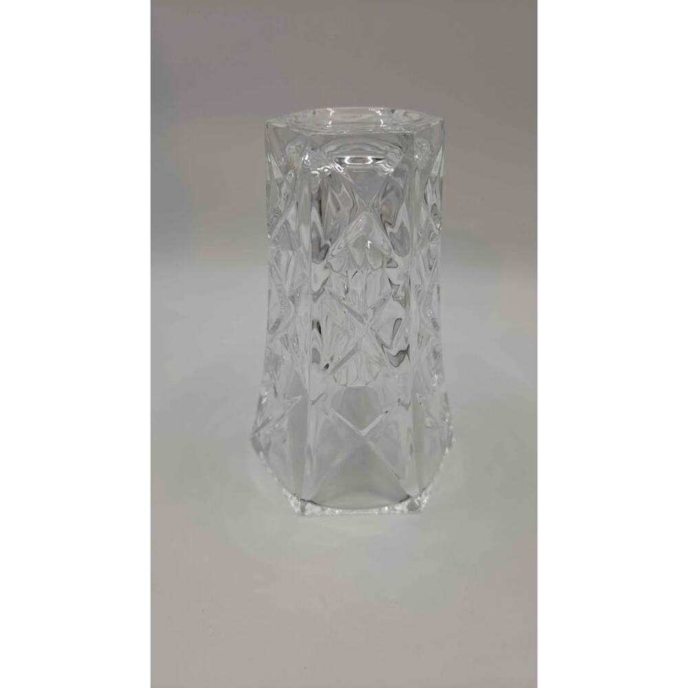 Heavy Clear Cut Lead Crystal Hexagonal Flower Vase 5" Geometric Starburst - Picture 3 of 6
